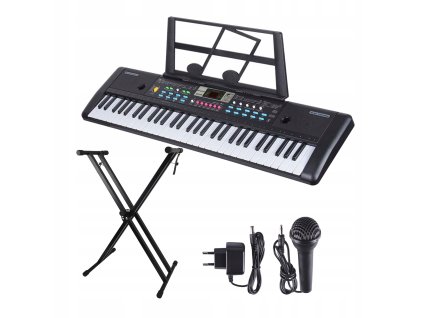 KEYBOARD EDUKACYJNY 61 KLAWISZY DLA DZIECI MIKROFON STATYW STOJAK ZESTAW