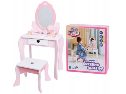 Detský drevený toaletný stolík s taburetkou