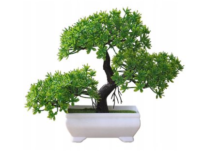 Bonsai strom - umelá rastlina v bielom kvetináči VYPR
