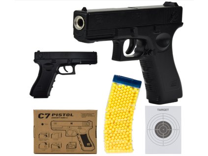 Kovová pištoľ na plastové guličky Airsoft C7+granát