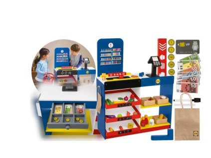 Drevená predajňa Lidl pre deti s pokladňou