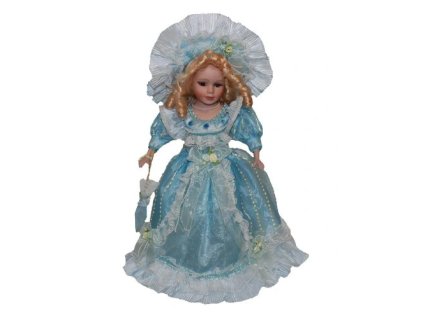 40cm porcelánová bábika modrý klobúčik