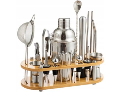 PROFESJONALNY ZESTAW BARMANSKI 25W1 DO KOKTAJLI SHAKER 750ML BAMBUS DUZY