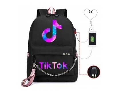 Školský batoh - ruksak TIK TOK galaxy A4 USB ČIERNY VYPR_0