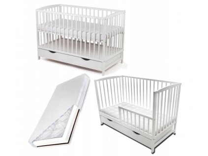 Detská postieľka z borovice so zásuvkou+matrac 120x60 cm BIELA_0