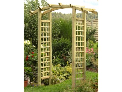 Perangola -  Drevená pergola s oblúkmi, bránou, kockovaným panelom_0