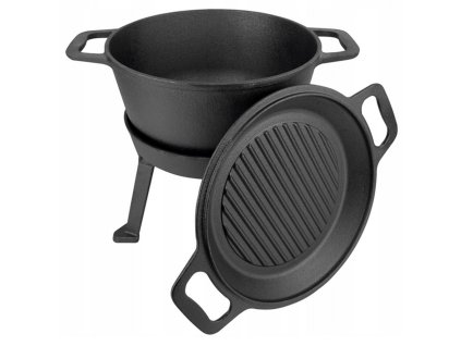 Kotlík na guláš - LIŠTOVÝ ŽELEZNÝ KOTOL 3v1 ČIERNY S VÍKOM GRILU 5L_6