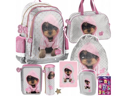 Školská taška - batoh, set, zostava - Školský batoh pre dievča set so psom_0
