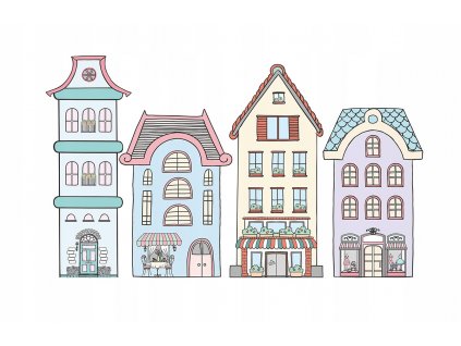 Samolepky na stenu DOMY domy, mesto, maľované_0