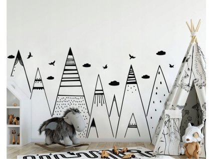 Samolepky na stenu HORY oblaky vtáky 4 m FARBY_0