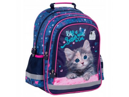 Školská taška, batoh - Schoolbag Backpack s mačkou pre dievča_3