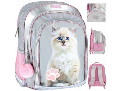 PLECAK SZKOLNY TORNISTER Z KOTKIEM PLUSZ KLASA 1 3