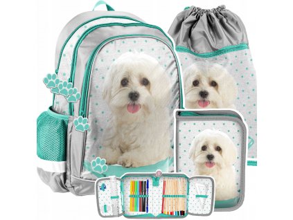 Školská taška, batoh - Sada školského batohu s maltským psom 3 el._0