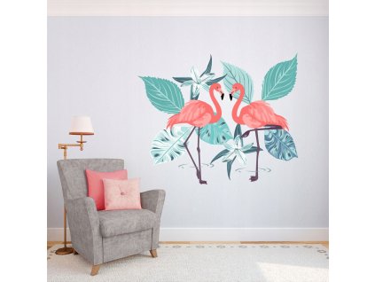 Nálepka na stenu FLAMINGS + listy !!_0