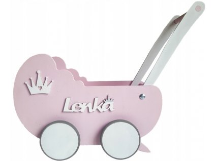 DREVENÝ VOZÍK NA BÁBKY + MENO + BRZDA + POSTELIE_4