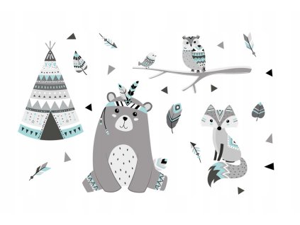 Nálepka na stenu BEAR FOX OWL DEER Indian XXL_0