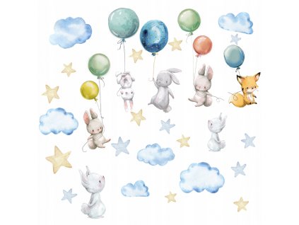 Nálepky pre deti králiky oblaky SET 75x150_0