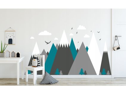 Samolepky na stenu MOUNTAINS SKY BIRDS CLOUDS 225x128_0