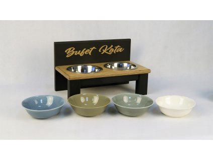 Miska pre psov - Black and Wood - Cat Buffet 2 misky CER 350 ml_0