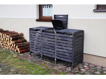 Triple drevený prístrešok na koša 120 L_0