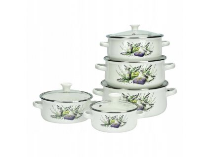 Sada hrncov - Smaltované hrnce 10 prvkov hrniec + Lavender kryt_0