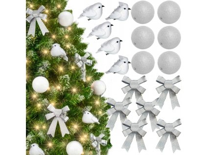 Vianočné ozdoby - Vianočný strom ozdoby škandinávskeho 17pcs biela strieborná_0