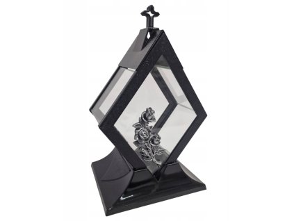 Kahance, sviečky na hroby - Sviečka Diamond Black so striebornou ružou 35 cmb