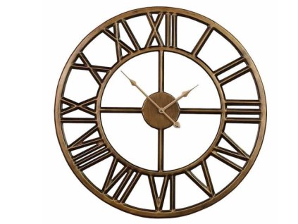 Nástenné hodiny zlatohnedé kovové loft retro 60cm