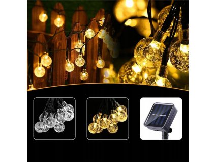 Vonkajšia dekoračná reťaz GIRLANDA - Solárne žiarovky 12M LED 100 lampy teplé biele_0
