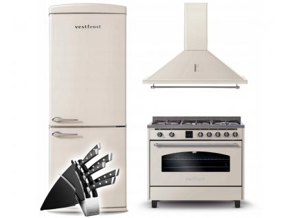 SADA VESTFROST RETRO CHLADNIČKA + KUCHYŇA + BÉŽOVÁ MASKA_0