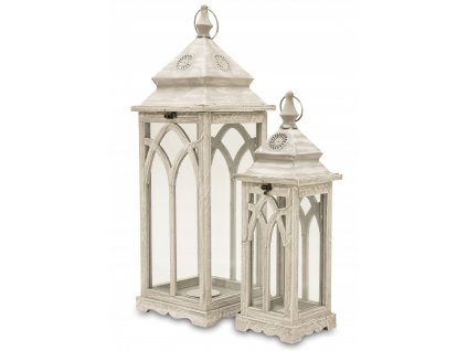 Lucerna, lampáš, drevený, sivý set 2 retro_0