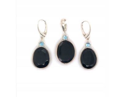 STRIEBORNÝ SET 925 STERLING SILVER S ONYX A MODRÁ TOPAZEM_2