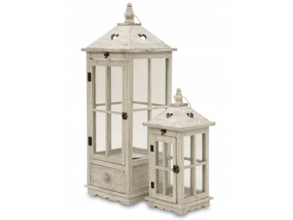 Lucerna, lampáš, drevený, sivý set 2 retro_0