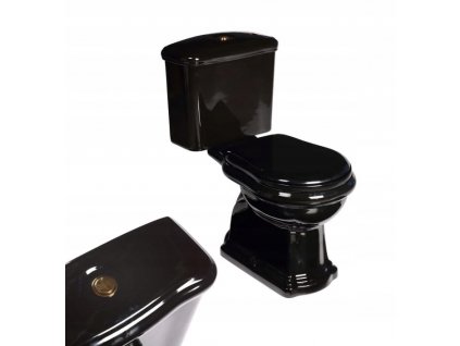ČIERNE RETRO WC KOMPAKTNÉ + SEDADLO / stúpačka, ZLATÉ TLAČIDLO_6