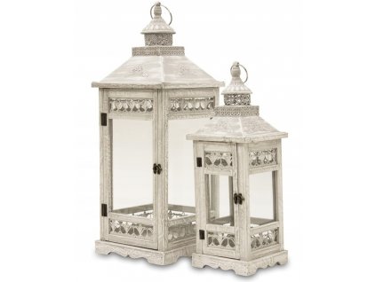 Lucerna, lampáš, drevený, sivý set 2 retro_0