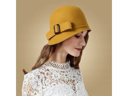 FASCINÁTORSKÝ Klobúk MUSTARD WOOL RETRO_0