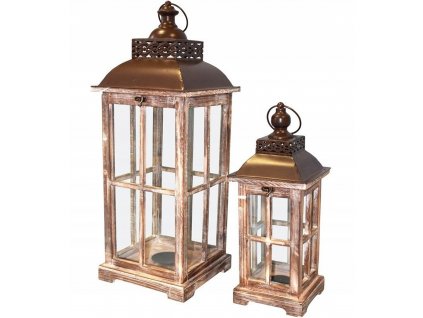 Lucerna, lampáš, drevený, bronzový set 2 retro_3