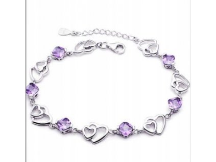 NÁRAMOK STRIEBORNÝ SRDCE AMETYST SRDCIA 20 cm_0