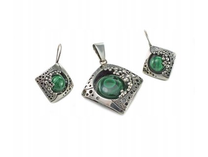 STRIEBRO OKSYDOWANY SÚBOR MALACHITEM - ODPORÚČAM_1