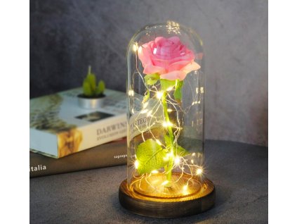 Večná ruža v pohári sklenenej ruže kvetu box + LED_0