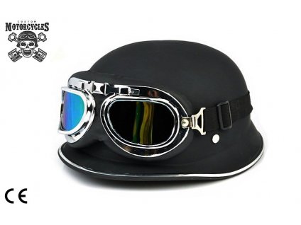 NEMECKÁ RETRO PRILBA NA MOTOCYKLE + OKULIARE + ŠATKA_0