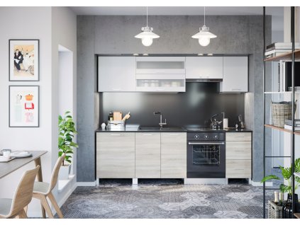 SADA NÁBYTKU SMART KUCHYŇA 2,4 m biele drevo Mat_0