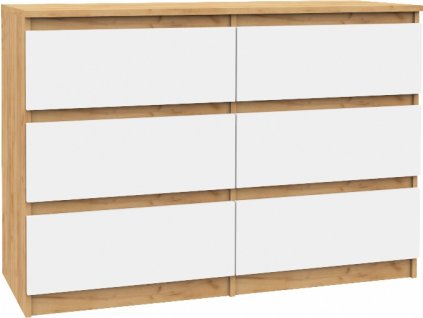 Komoda - HRAZA 120CM 6 ZÁSUVKOV DUB CRAFT ZLATO-BIELY ZMES_0
