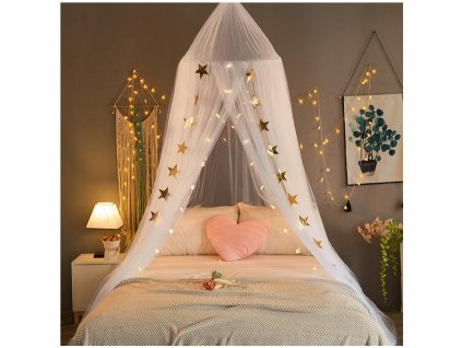 Detská posteľ - Biely baldachýn so zlatými hviezdmi mosquito siete_0