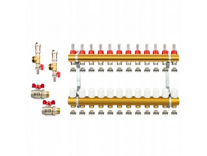 Podlahový kolektor z 12 sekcií, mosadzné okruhy_0