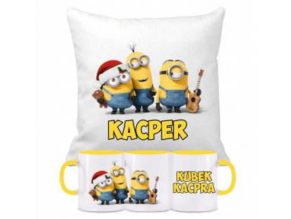 Mimoni  - Sada hrnčeka + vankúš minion banana + názov_0