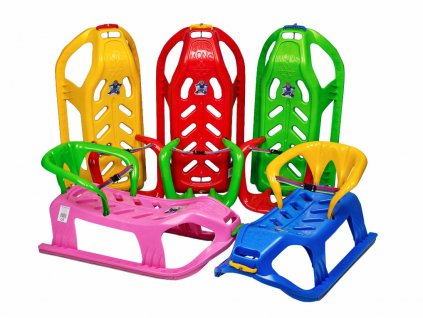 Detské sánky pre dve osoby s opierkou a kovovými lyžami_0