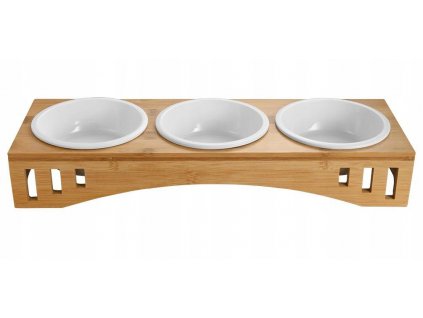 Miska pre mačky - Bambusové bufetové stojan pre pes Cat 3x misy_0