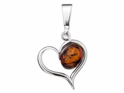 STRIEBORNÝ prívesok SRDCE lesklý BALTICKÝ Jantár_0