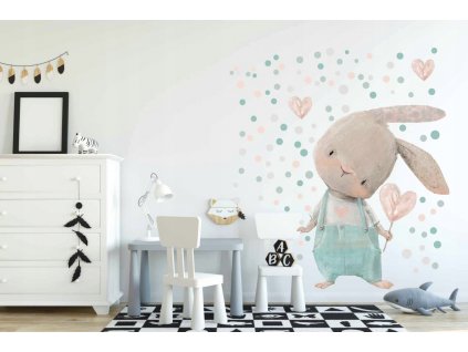 Nálepka na stenu Pastelový zajačik so srdiečkom_0